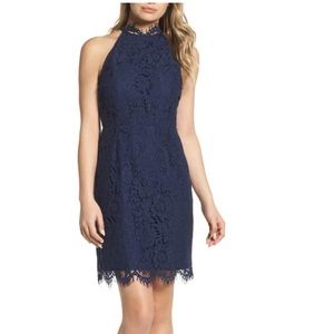 Cara High Neck Lace Cocktail Dress